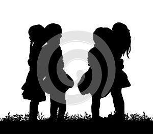 Silhouette of children hugging, friendship