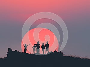 Silhouette of children playing at sunset