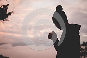 Silhouette of christian man hands praying to god, Man Pray for g