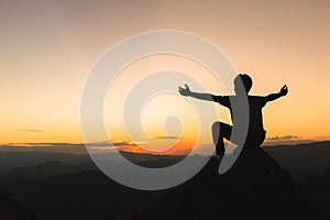 Silhouette of christian man hands praying to god, Man Pray for god blessing to wishing have a better life. begging for forgiveness