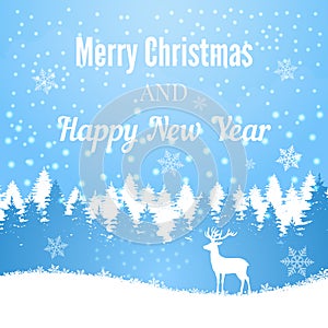 Silhouette of Christmas deer on winter forest background
