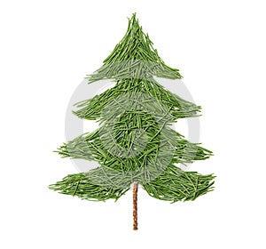 Silhouette of Christmas fir tree made of pine needles on a white background