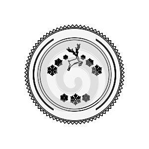 Silhouette circular border with snowflake christmas ande reindeer