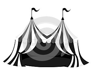 Silhouette of circus or carnival tent with flags and red floor vector illustration on white background web site page and mobile ap