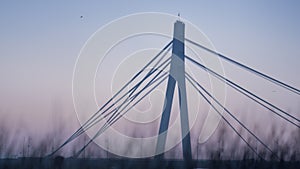 Silhouette city bridge evening sky background. Gloomy skyline before sunset.