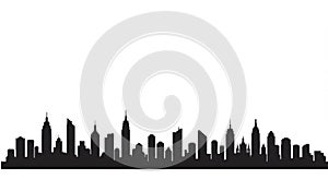 Silhouette of a city skyline featuring various skyscrapers and buildings, with distinct