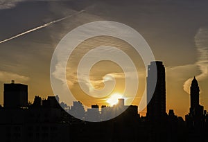 Silhouette of City at Sunset, New York