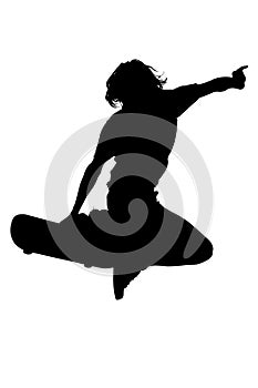 Silhouette With Clipping Path of Teen Boy On Skateboard Jumping