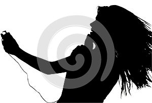 Silhouette With Clipping Path of Teen with Digital Music Player