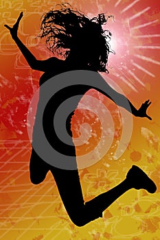 Silhouette With Clipping Path of Woman Jumping