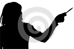 Silhouette With Clipping Path of Woman Pointing