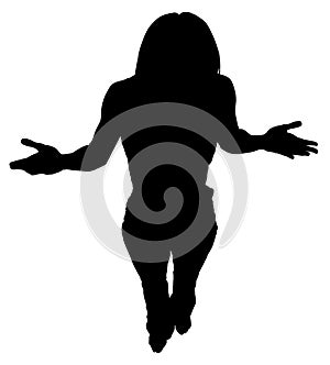 Silhouette With Clipping Path of Woman Standing with Hands Out