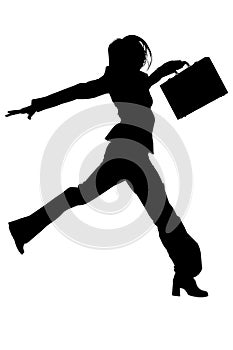 Silhouette With Clipping Path of Woman in Suit with Briefcase Jumping