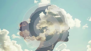 The silhouette with clouds. AI generated