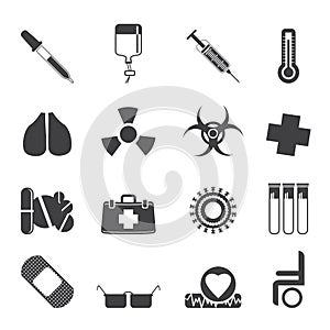 Silhouette collection of medical themed icons and warning-signs