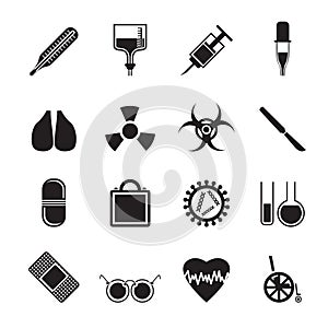 Silhouette collection of medical themed icons and warning-signs