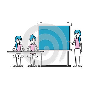 Silhouette color sections with pair of women sitting in a desk for female executive orator in presentacion business photo