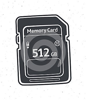 Silhouette of compact memory card. Vector illustration. Flash drive. Modern storage of digital information