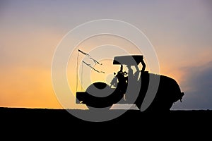 Silhouette of Compactors with clipping path at road construction site, vibratory Road roller and asphalt paver, heavy equipment