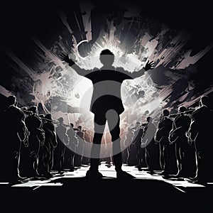 Silhouette of a Conductor Passionately Leading an Orchestra