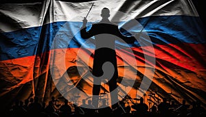 Silhouette of conductor on Russia flag background country management concept for one person
