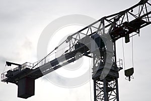 Silhouette of the construction crane in construction site, Toronto, Ontario, Canada