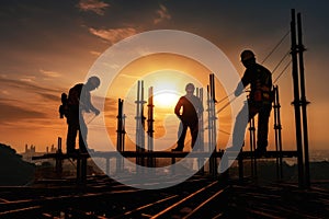 Silhouette construction work during sunset time industry construction building concept