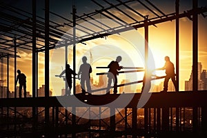 Silhouette construction work during sunset time industry construction building concept