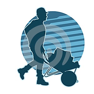 silhouette of a construction worker pushing a wheelbarrow