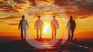 Construction Workers Silhouette at Sunset