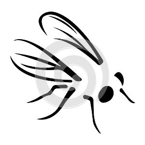 Silhouette, contour of the insect fly gadfly drawn in black isolated on a white background. Logo icon pest fly. Flat design