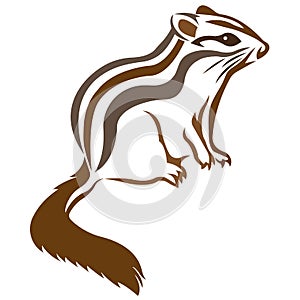 The silhouette, the contour of the rodent, the chipmunk painted in brown over a white background photo