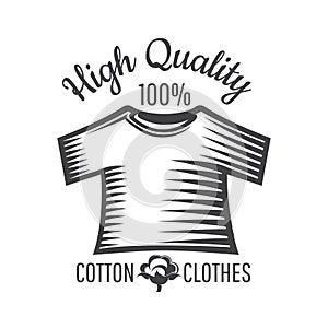 Silhouette of cotton plant and shirt isolated on white. Logo for textile, fabric, cloth