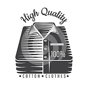 Silhouette of cotton stack of shirts. Logo for textile, fabric, cloth