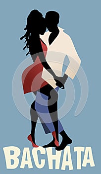 Silhouette of couple dancing bachata. Vector Illustration