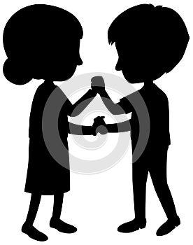 Silhouette couple dancing on white background