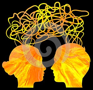 silhouette of couple heads thinking, relationship