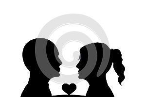 Silhouette of a couple with heart Shape. Lovers Romance