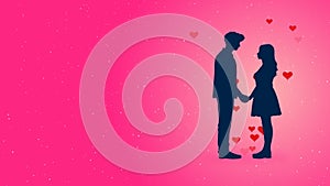 Silhouette of Couple holding hands with Hearts