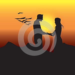 silhouette of couple holding hands. Vector illustration decorative design