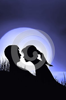 Silhouette of couple in love