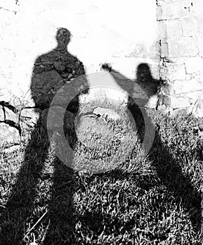 Silhouette of couple shadows in black and white