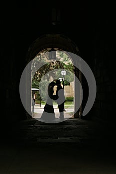 Silhouette of a couple on their wedding day
