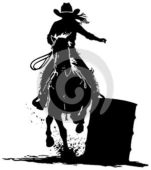 silhouette of a cowgirl barrel racing