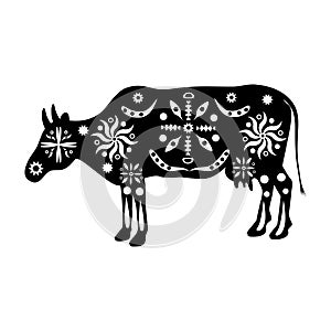 Silhouette cows ornament traditional ancient peoples of India