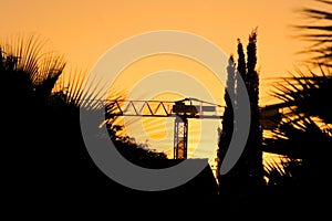 Silhouette of crane and trees during a sunset