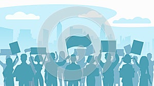 Silhouette crowd of people protesters. Protest, revolution, conflict in city. Flat vector illustration.