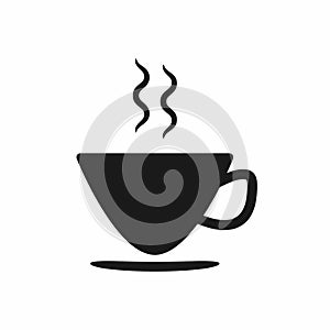 Silhouette of cup, saucer and hot steam. Icon, symbol, logo.