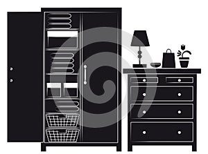 Silhouette of cupboard and chest of drawers