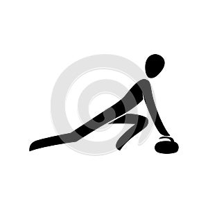 Silhouette curling sliding athlete with granite stone rock isolated.
